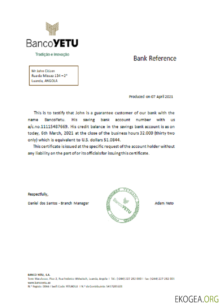 Angola , Bancoyetu , reference